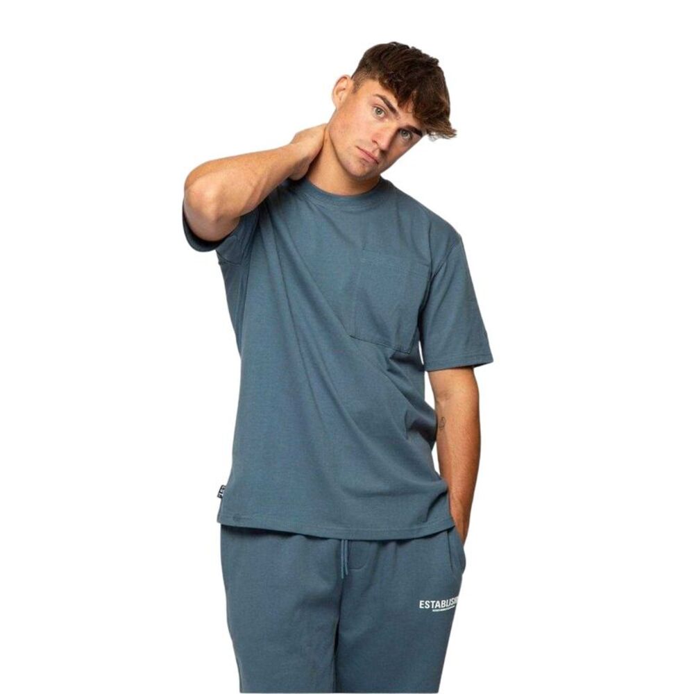 Established Mens Embroidered Pocket T-Shirt / Steel Blue